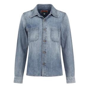 Daily Blue Birdie Chambray Denim Button Down Shirt Blue Size Large